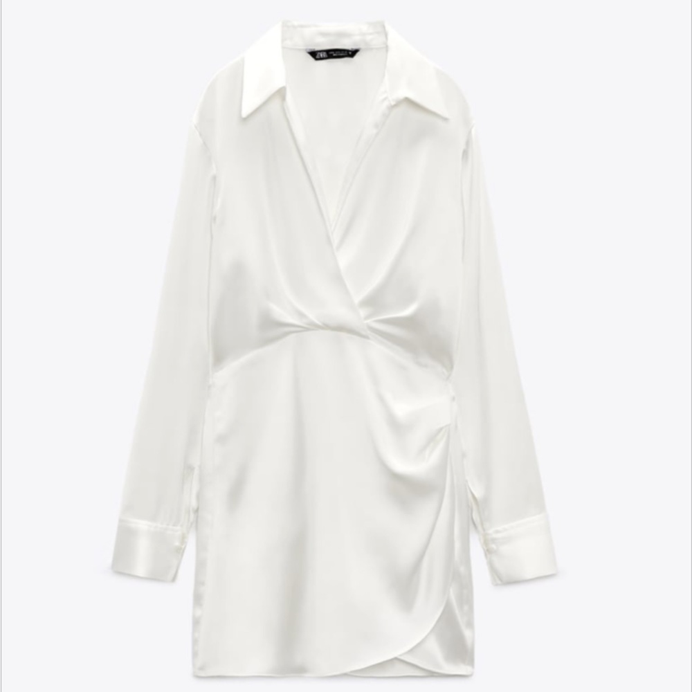 Zara short satin effect dress in white XS